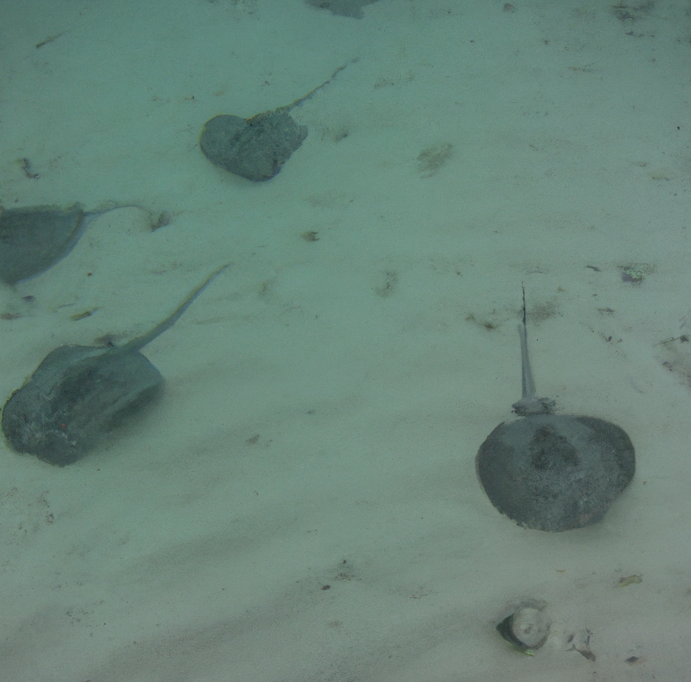 A few stingrays on the bottom of a sandy beach floor