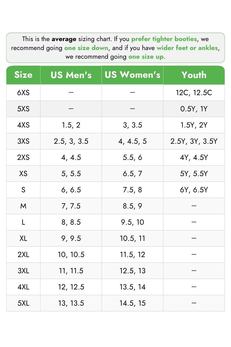 DragonSkin Achilles Heels Sizing Chart